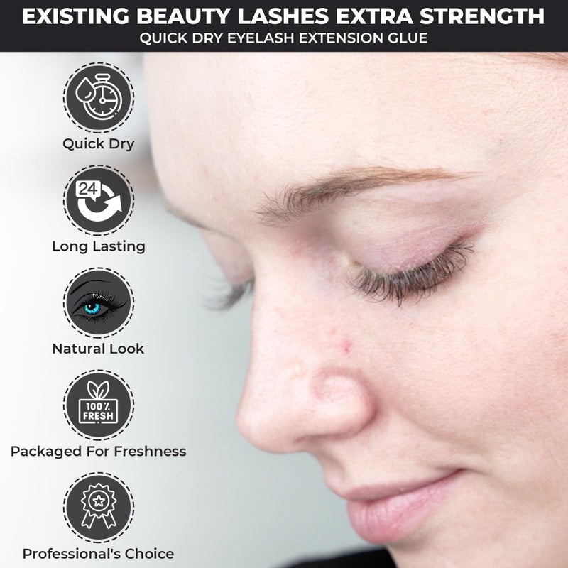 Existing Beauty عبوتان من غراء تمديد الرموش الإضافي القوي للمحترفين لفناني تمديد الرموش الفردية: يجف في 1-2 ثوانٍ مع ثبات لمدة 6-7 أسابيع 5 مل من Existing Beauty Lashes - Image 3